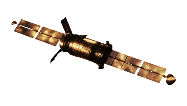 Spacecraft with solar panels - Powered by Adobe