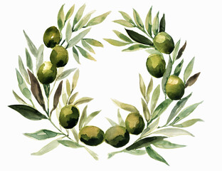 watercolor sketch of a wreath of olive branches