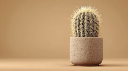 Minimalist pure color background in studio product photography: high-resolution mockup of a potted cactus with copy space for creating impactful product visuals.