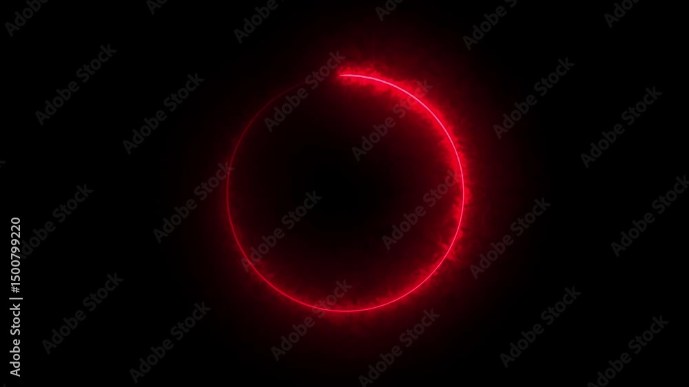 Poster red color effect neon glowing circle frame background and graphic animation. neon line refresh icon 