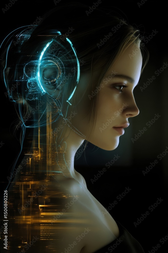 Poster future human with augmented reality interface showcases advanced technological integration
