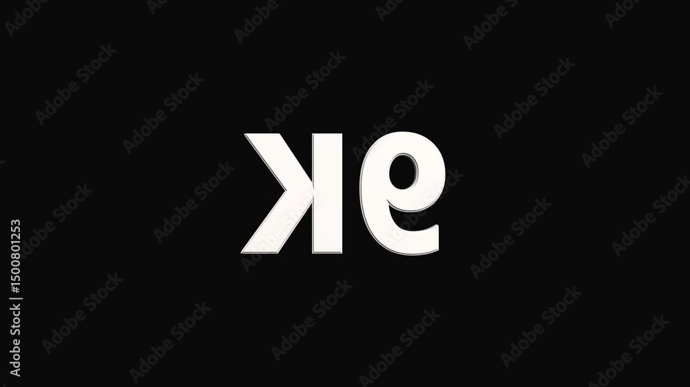 Poster birthday and anniversary celebration neon number 9k with black back background loop animation. 3d an
