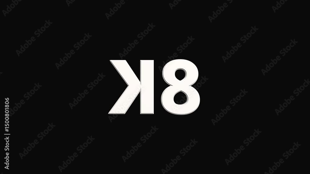 Poster birthday and anniversary celebration neon number 8k with black back background loop animation. 3d an