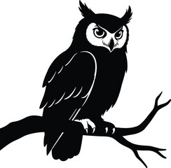 owl, black and white, perched on branch, detailed, high contrast, dramatic lighting, realistic, photorealistic
