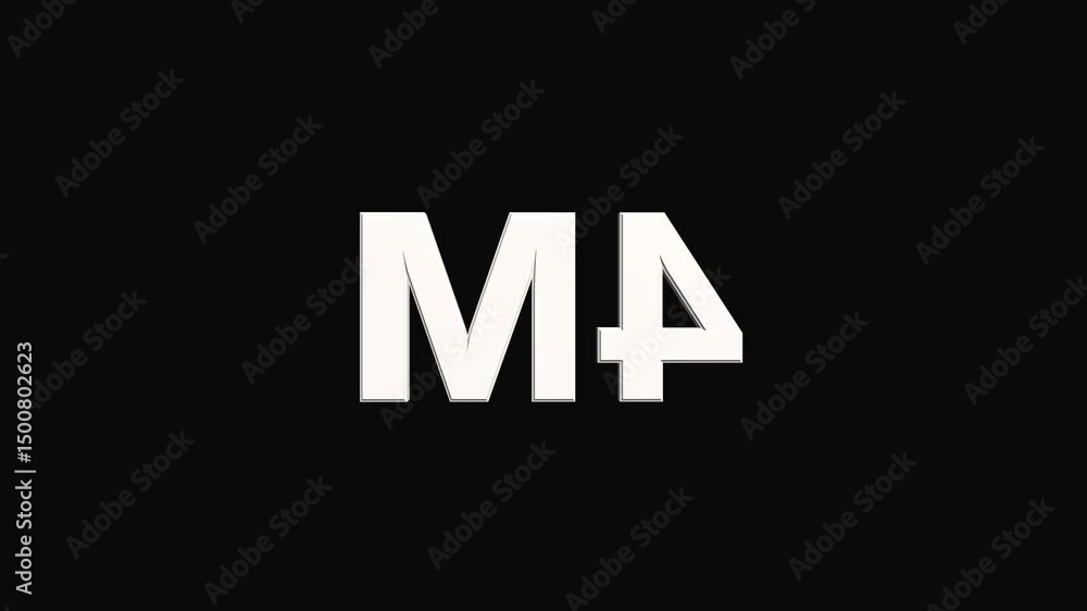 Fototapete celebration neon number 4m with black color background loop animation. 3d animation seamless loop. n