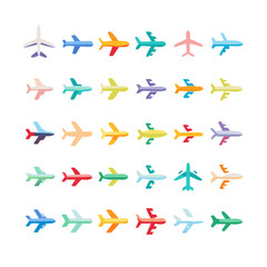 Airplane icon set. Aircraft vector sign. Airport arrival departure symbol. Plane icon set. Airplane icon vector. Flight transport symbol. Travel illustration. Holiday symbol. 
