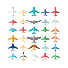 Airplane icon set. Aircraft vector sign. Airport arrival departure symbol. Plane icon set. Airplane icon vector. Flight transport symbol. Travel illustration. Holiday symbol. 
