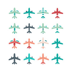 Airplane icon set. Aircraft vector sign. Airport arrival departure symbol. Plane icon set. Airplane icon vector. Flight transport symbol. Travel illustration. Holiday symbol. 

