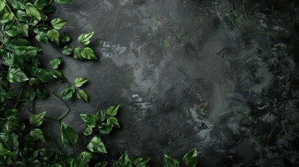 Lush greenery on textured dark background for nature inspired designs. End of course. Horizontal banner. Copy space. Education concept. Celebrating of graduation, university, institute, school.