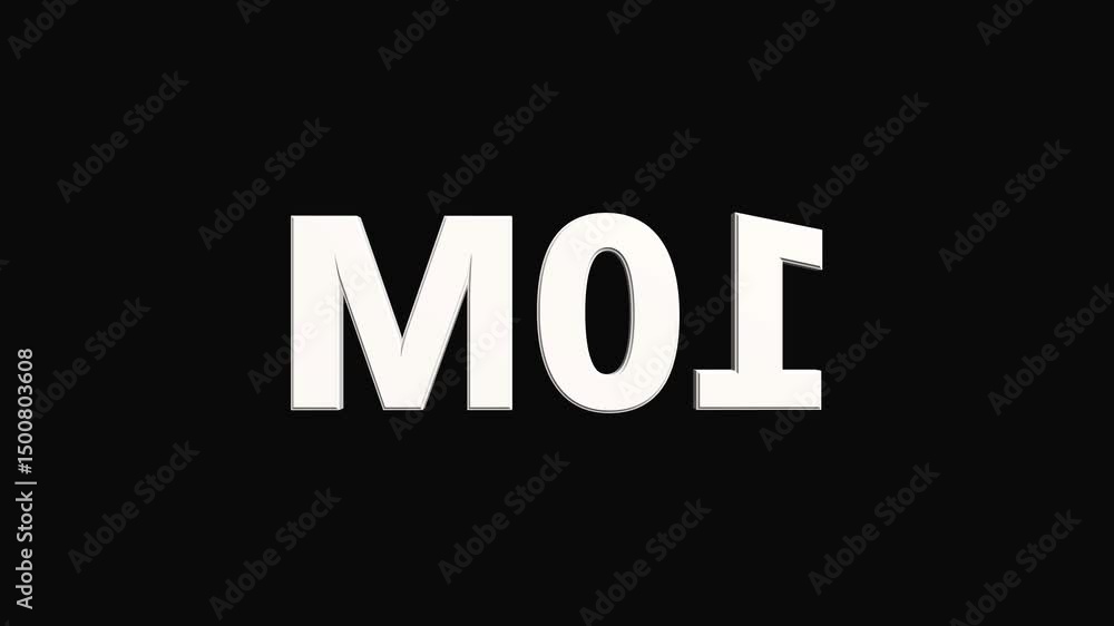 Fototapete birthday neon number 10m with black background loop animation. 3d animation seamless loop. number on