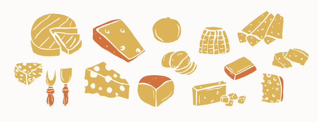 Flat vector different cheese collection