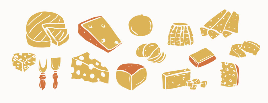 Flat vector different cheese collection