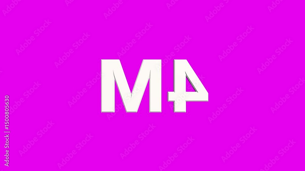 Fototapete neon number 4m with pink color background loop animation. 3d animation seamless loop. number one 3d 