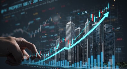 Photo Of Hand Tracing Upward Arrow Over Digital Stock Market Chart