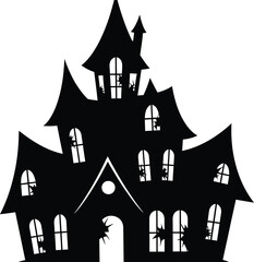 fantasy haunted house, dark silhouette, gothic architecture, spooky, creepy, dramatic lighting, cinematic, detailed, intricate, monochrome
