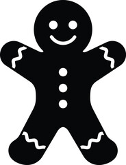 cartoon, gingerbread man, black and white, simple, minimalist, playful, iconic, smiling, cheerful
