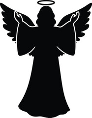 angel, silhouette, winged figure, celestial, halo, monochrome, minimalist, graphic design
