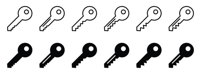 Key Icon Set – Access, Security, Lock and Password Symbols in Flat and Line Vector Style