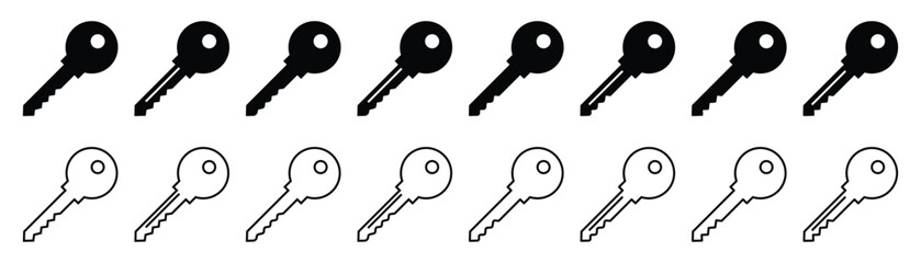 Key Icon Set – Access, Security, Lock and Password Symbols in Flat and Line Vector Style