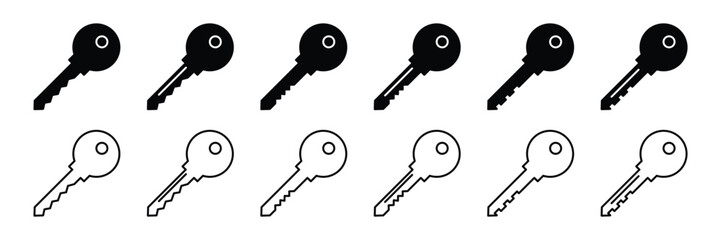 Key Icon Set – Access, Security, Lock and Password Symbols in Flat and Line Vector Style