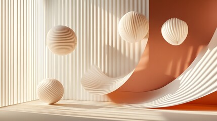 Muted tones and textured forms in a minimalist setting.