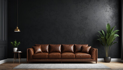 Modern Luxury Lounge – Buttery Tan Chesterfield on Dark Academia Backdrop