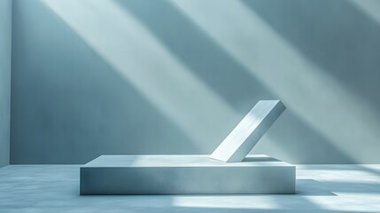 Light-filled room with a modern display platform.