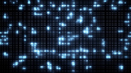 Abstract futuristic background featuring a shimmering grid of glowing blue lights representing digital information and network connections