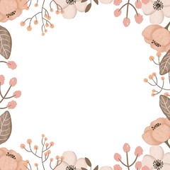 Frame with boho flowers, template for special occasions. Invitation card