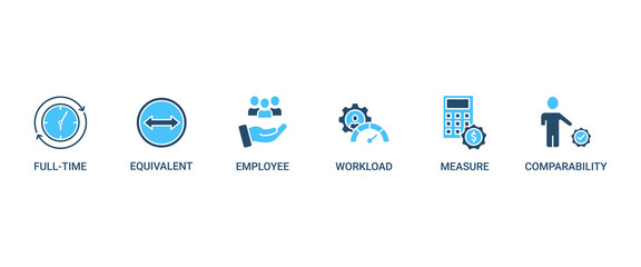 FTE banner web icon set vector illustration concept of full time equivalent with icon of full-time, equivalent, employee, workload, measure and comparability