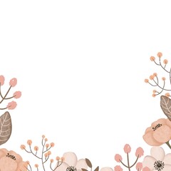 floral frame with flowers, leaves. Invitation template. Card