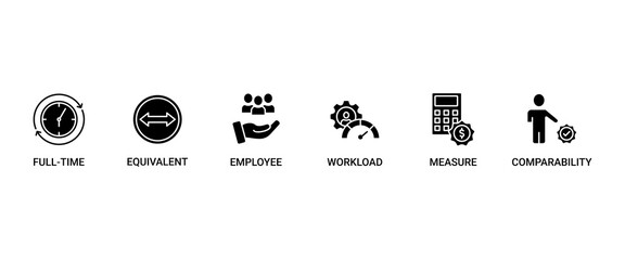 FTE banner web icon set vector illustration concept of full time equivalent with icon of full-time, equivalent, employee, workload, measure and comparability