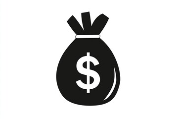 Obraz premium Black icon of a money bag with a dollar sign on it. The design is simple and clean, with a white background
