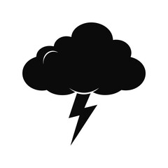 Thunderstorm silhouette black vector illustration. Lightning bolt shape flat graphic icon