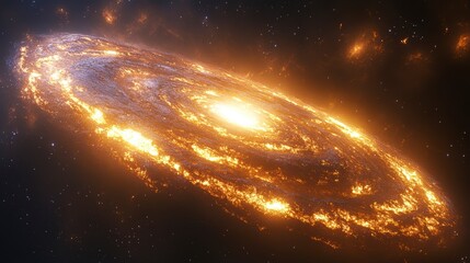 Spiral galaxy glows, its arms swirling around a bright core in a cosmic vista