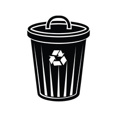 Recycle bin silhouette black vector illustration. Trash can icon symbol design isolated waste container eco-friendly graphic