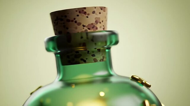 Close Up Green Glass Potion Bottle with Cork Stopper and Star Embellishments