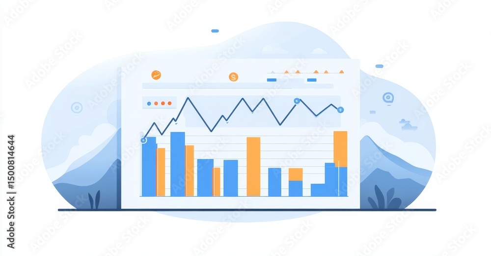 Poster picture of diagrams and data processing set against a blue background