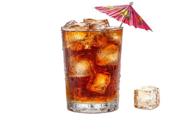 Refreshing Beverage with Umbrella: A glass of a bubbly drink, filled with ice and a vibrant cocktail umbrella, offering a visual treat for anyone seeking refreshment