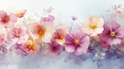 Beautiful seamless floral water color pattern Set, watercolor wild flowers, leaves and grass,Collection botanic garden elements, isolated illustration in rustic or vintage style,copy space.
