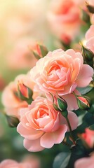 Illuminated petals of a blooming rose garden, kissed by the last light of day