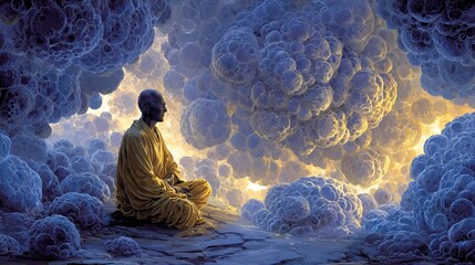 Serene Monk Amidst Celestial Cloudscapes