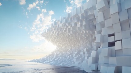 Abstract wave of cubic structures on a beach.
