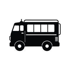 Fire truck silhouette black vector illustration. Emergency rescue vehicle shape design element, isolated transport graphic