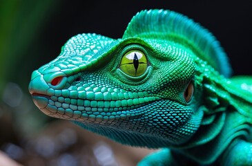 close-up of a green reptile showcasing colorful scales in detail