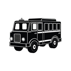 Fire truck silhouette black vector illustration. Emergency rescue vehicle shape design element, isolated transport graphic