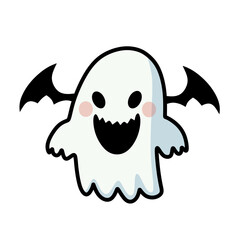 Cute and friendly white ghost cartoon character with wings