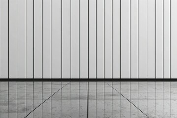 Grey lines striped wall over reflective tiled floor