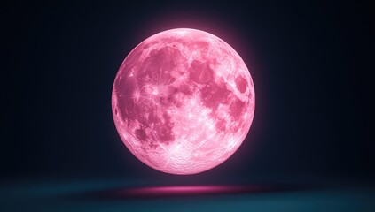 A vibrant pink full moon, glowing brightly against a dark backdrop