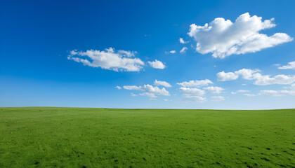 Fototapeta premium Horizon of Tranquility – Vivid Grassland Under Perfect Clear Sky